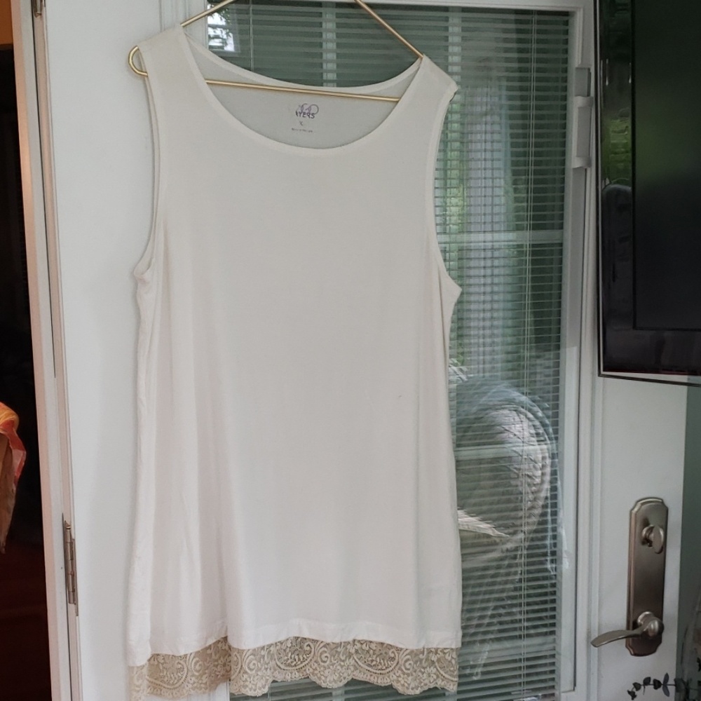 LOGO lace trimmed tunic length tank